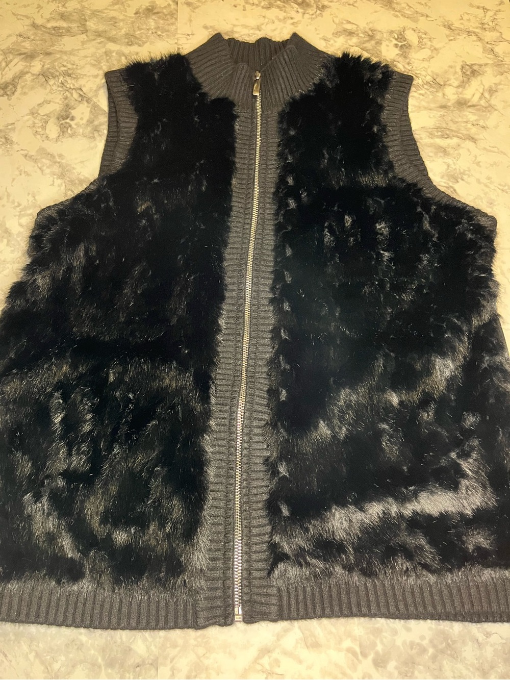 Chico's Black Faux Fur Zip-Up Sweater Vest